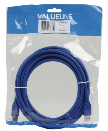 USB 3.0 Kabel USB A Male - USB A Male Rond 5.00 m Blauw