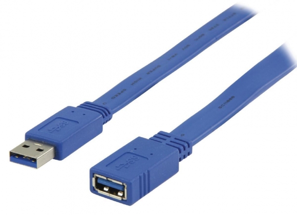 USB 3.0 Verlengkabel A Male - A Female Plat 2.00 m Blauw