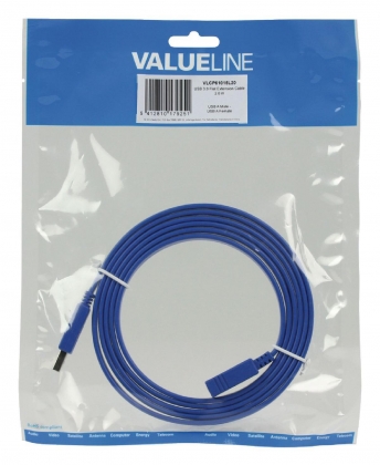 USB 3.0 Verlengkabel A Male - A Female Plat 2.00 m Blauw
