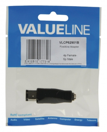 FireWire400-Adapter FireWire 6-Pins Male - FireWire 4-Pins Female Zwart