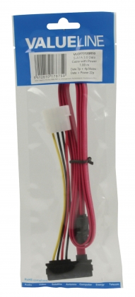 Interne Stroomkabel SATA 7-Pins Male + Molex Male - SATA 22-Pins Female 1.00 m Rood
