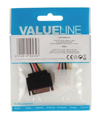 Interne Stroomkabel SATA 15-Pins Male - Molex Female 0.15 m