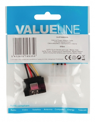 Interne Stroomkabel Molex Male - SATA 15-Pins Female 0.15 m