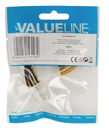 Interne Stroomkabel EPS 8-Pins Male - 2x Molex Male 0.15 m