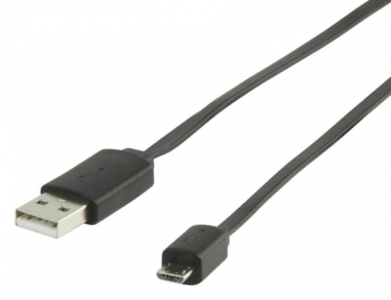 USB 2.0 Kabel A Male - Micro-B Male Plat 1.00 m Zwart