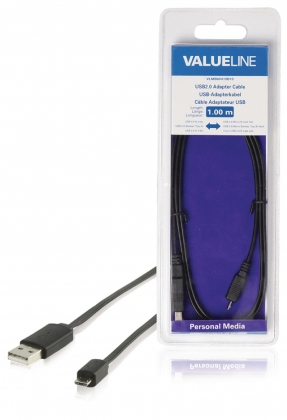 USB 2.0 Kabel A Male - Micro-B Male Plat 1.00 m Zwart
