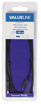USB 2.0 Kabel A Male - Micro-B Male Plat 1.00 m Zwart