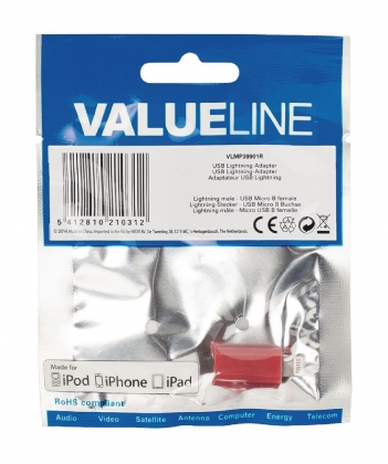 Lightning-Adapter Apple Lightning - USB Micro-B Female Rood
