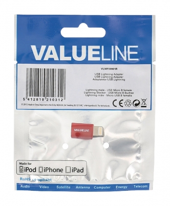 Lightning-Adapter Apple Lightning - USB Micro-B Female Rood