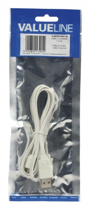 USB 2.0 Kabel USB A Male - Micro-B Male Plat 1.00 m Wit