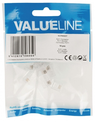 Telecomconnector RJ11 Male PVC Transparant