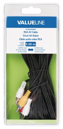 Composiet Videokabel 3x RCA Male - 3x RCA Male 5.00 m Zwart