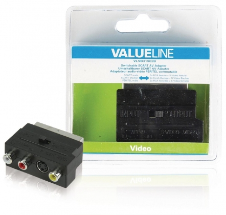 SCART-Adapter Schakelbaar SCART Male - S-Video Female + 3x RCA Female Zwart