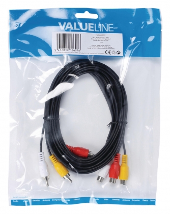 Composiet Videokabel 3x RCA Male - 3x RCA Female 3.00 m Zwart