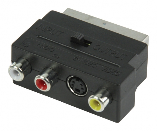 SCART-Adapter Schakelbaar SCART Male - S-Video Female + 3x RCA Female Zwart