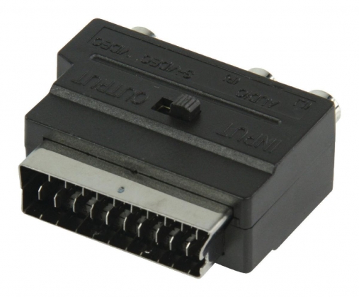 SCART-Adapter Schakelbaar SCART Male - S-Video Female + 3x RCA Female Zwart