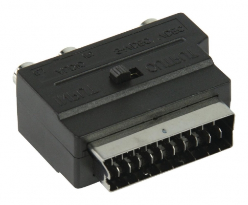 SCART-Adapter Schakelbaar SCART Male - S-Video Female + 3x RCA Female Zwart