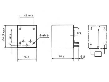 MINIATUUR VERMOGENRELAIS 6Vdc 1 x WISSEL 15A/28VDC-125VAC 7A/220VAC 