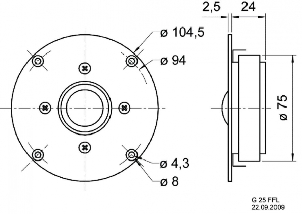 High-End dome tweeter 25 mm (1") 8 Ohm