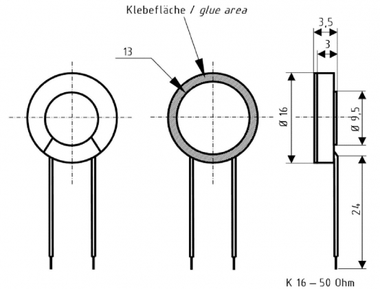 K 16 - 50 Ohm - 1,6 cm (0,63") miniatuurluidspreker