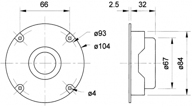 Afgeschermde tweeter 25 mm 8 Ohm