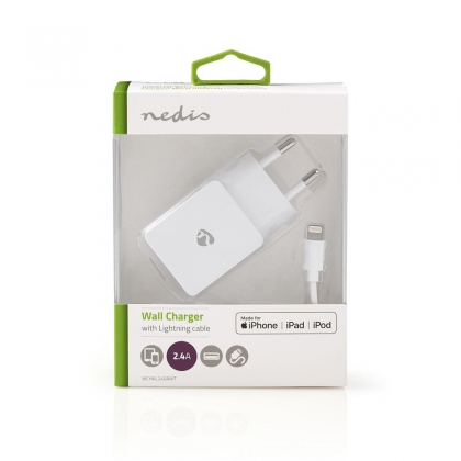 Wandoplader | 2,4 A | Losse Lightning kabel | Apple MFi gecertificeerd | Wit