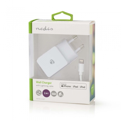 Wandoplader | 2,4 A | Losse Lightning kabel | Apple MFi gecertificeerd | Wit