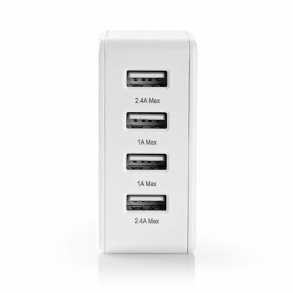 Oplader | 24 W | Snellaad functie | 4x 2.4 A | Outputs: 4 | 4x USB-A | Geen Kabel Inbegrepen | Single Voltage Output