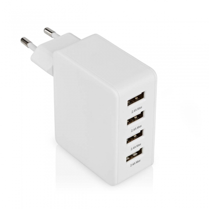 Oplader | 24 W | Snellaad functie | 4x 2.4 A | Outputs: 4 | 4x USB-A | Geen Kabel Inbegrepen | Single Voltage Output
