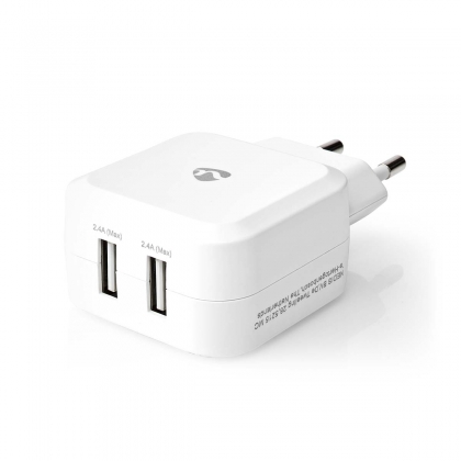 Oplader | 24 W | Snellaad functie | 2x 2.4 A | Outputs: 2 | 2x USB-A | Geen Kabel Inbegrepen | Single Voltage Output