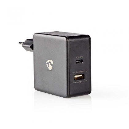 Oplader | 45 W | Snellaad functie | 2.25 / 2.4 / 3.0 A | Outputs: 2 | USB-A / USB-C™ | Geen Kabel Inbegrepen | Automatische Voltage Selectie