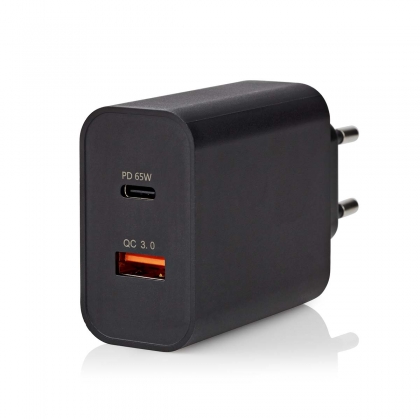 Oplader | 65 W | Snellaad functie | 2.0 / 2.25 / 3.25 A | Outputs: 2 | USB-A / USB-C™ | Automatische Voltage Selectie