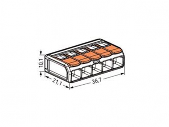 WAGO VERBINDINGSKLEM - MAX. 6 mm² - 5-VOUDIG - VOOR MASSIEF EN SOEPEL - MET HENDELS