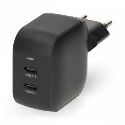 Oplader | 35 W | GaN | PD3.0 | Snellaad functie | 1.75 / 2.33 / 2.92 / 3.0 A | Outputs: 2 | 2x USB-C™ | Automatische Voltage Selectie | Zwart