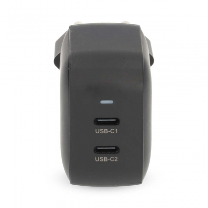 Oplader | 45 W | GaN | PD3.0 | Snellaad functie | 2.25 / 3.0 A | Outputs: 2 | 2x USB-C™ | Automatische Voltage Selectie | Zwart