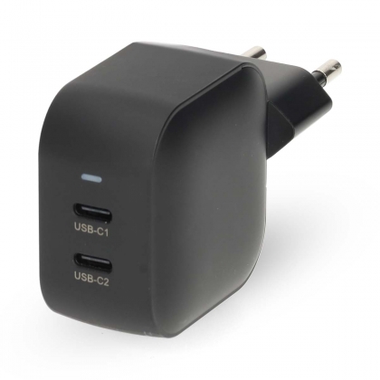Oplader | 45 W | GaN | PD3.0 | Snellaad functie | 2.25 / 3.0 A | Outputs: 2 | 2x USB-C™ | Automatische Voltage Selectie | Zwart