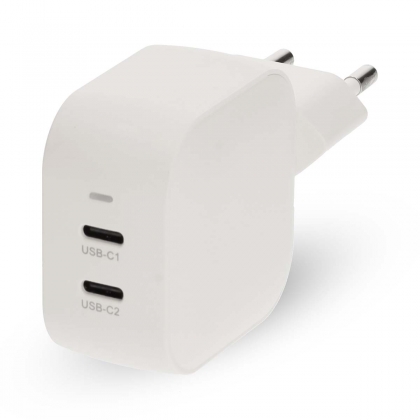 Oplader | 45 W | GaN | PD3.0 | Snellaad functie | 2.25 / 3.0 A | Outputs: 2 | 2x USB-C™ | Automatische Voltage Selectie | Wit