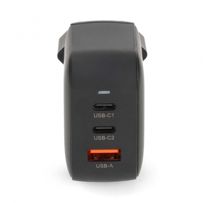 Oplader | 70 W | GaN | PD3.0 | Snellaad functie | 1.5 / 2.25 / 2.5 / 3.0 / 3.5 A | Outputs: 3 | USB-A / 2x USB-C™ | Automatische Voltage Selectie | Zwart