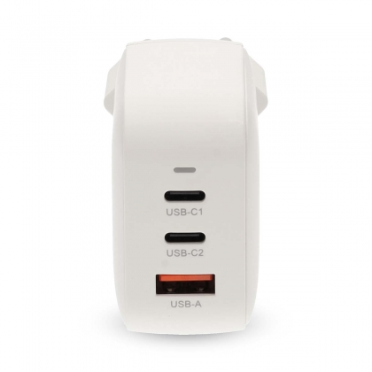 Oplader | 70 W | GaN | PD3.0 | Snellaad functie | 1.5 / 2.25 / 2.5 / 3.0 / 3.5 A | Outputs: 3 | USB-A / 2x USB-C™ | Automatische Voltage Selectie | Wit