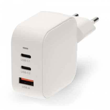 Oplader | 70 W | GaN | PD3.0 | Snellaad functie | 1.5 / 2.25 / 2.5 / 3.0 / 3.5 A | Outputs: 3 | USB-A / 2x USB-C™ | Automatische Voltage Selectie | Wit