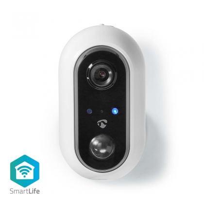 SmartLife Camera voor Buiten | Wi-Fi | Full HD 1080p | IP65 | Max. batterijduur: 4 Maanden | Cloud Opslag (optioneel) / microSD (niet inbegrepen) | 5 V DC | Met bewegingssensor | Nachtzicht | Wit