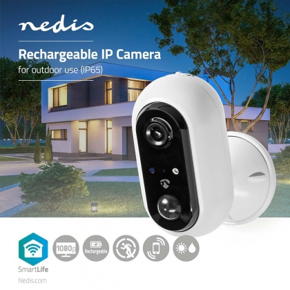 SmartLife Camera voor Buiten | Wi-Fi | Full HD 1080p | IP65 | Max. batterijduur: 4 Maanden | Cloud Opslag (optioneel) / microSD (niet inbegrepen) | 5 V DC | Met bewegingssensor | Nachtzicht | Wit