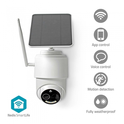 SmartLife Camera voor Buiten | Wi-Fi | Full HD 1080p | Kiep en kantel | IP65 | Max. batterijduur: 5 Maanden | Cloud Opslag (optioneel) / microSD (niet inbegrepen) | 5 V DC | Met bewegingssensor | Nachtzicht | Wit