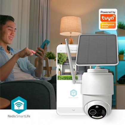 SmartLife Camera voor Buiten | Wi-Fi | Full HD 1080p | Kiep en kantel | IP65 | Max. batterijduur: 5 Maanden | Cloud Opslag (optioneel) / microSD (niet inbegrepen) | 5 V DC | Met bewegingssensor | Nachtzicht | Wit