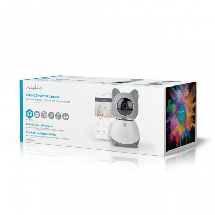 SmartLife Camera voor Binnen | Wi-Fi | Full HD 1080p | Pan tilt | Cloud Opslag (optioneel) / microSD (niet inbegrepen) | Met bewegingssensor | Nachtzicht | Grijs / Wit