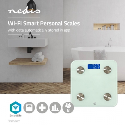 SmartLife Personenweegschaal | Wi-Fi | BMR / Botten / Gewicht / Spieren / Vet / Water | 8 | Piekbelasting: 180 kg | Android™ / IOS | Glas | Wit