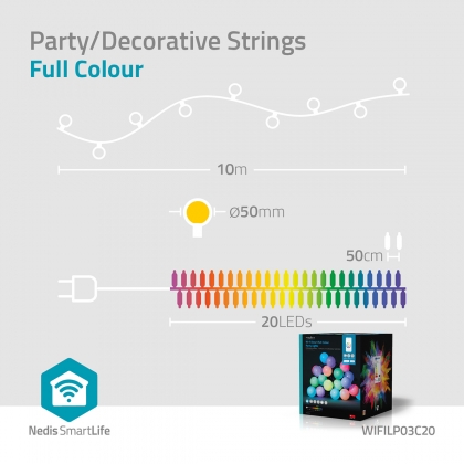 SmartLife Decoratieve Verlichting | Feestverlichting | Wi-Fi | RGB / Wit | 20 LED's | 10 m | Android™ | Diameter bulb: 50 mm