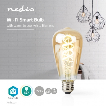 SmartLife LED Filamentlamp | Wi-Fi | E27 | 350 lm | 5.5 W | Koel Wit / Warm Wit | 1800 - 6500 K | Glas | Android™ / IOS | ST64