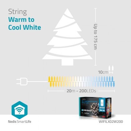 SmartLife-kerstverlichting | Koord | Wi-Fi | Warm tot Koel Wit | 200 LED's | 20.0 m | Android™ / IOS