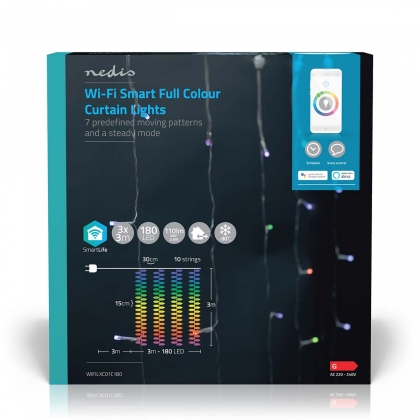 SmartLife-kerstverlichting | Gordijn | Wi-Fi | RGB | 180 LED's | 3 m | Android™ / IOS